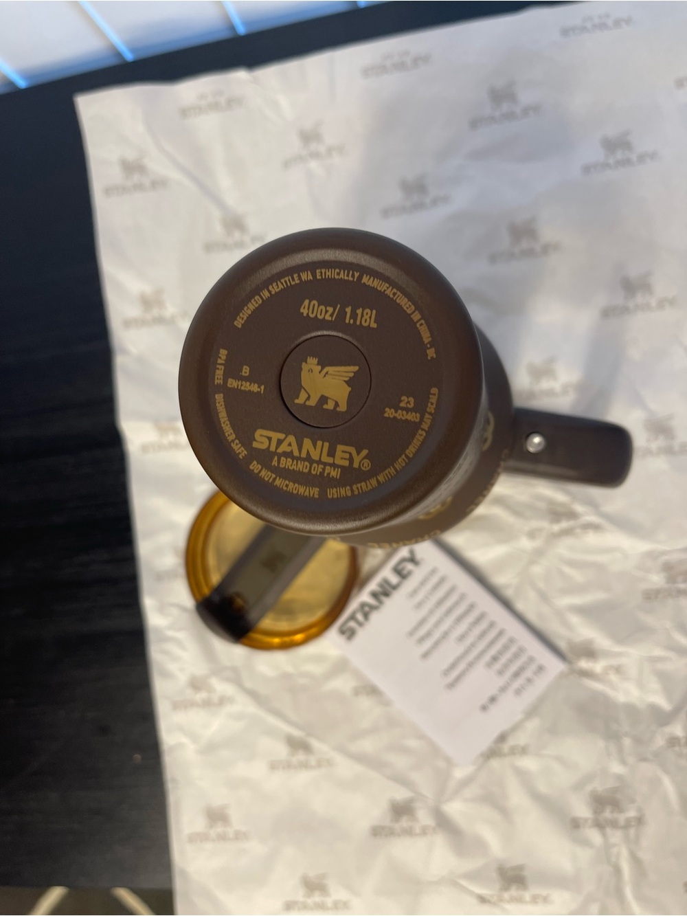 Custom Stanley 40 oz travel mug Brown and Gold Insulated Travel Tumbler - Picture 7 of 8